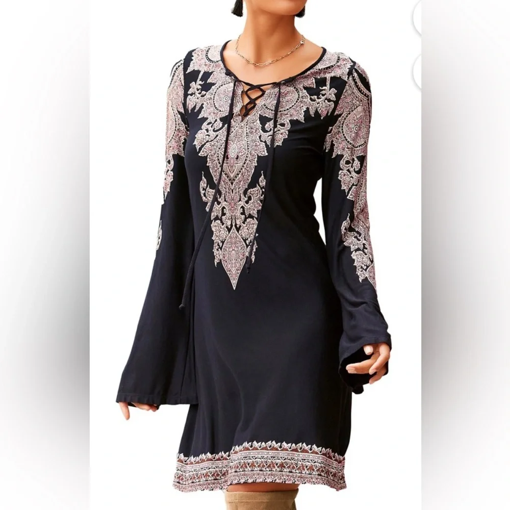 LASCANA Women's paisley pattern Lace Up Dress Tie size 42 US 12 - Picture 1 of 10